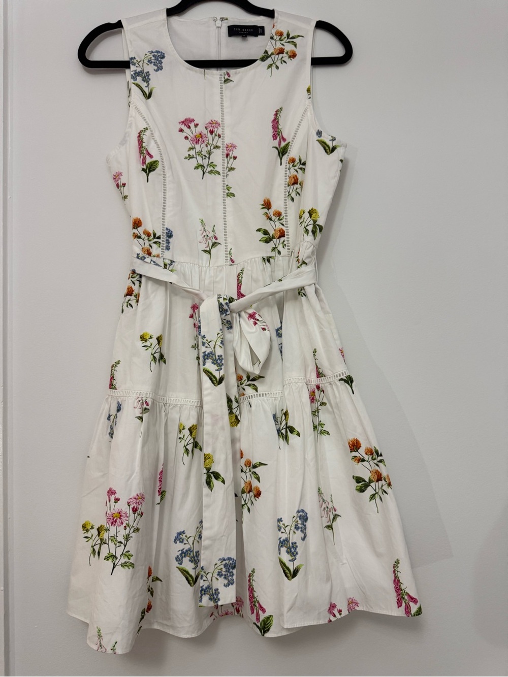 Ted Baker White Floral Tiered Dress with Multicolor Blooms